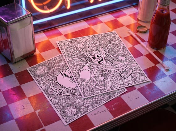Mythical Fast Food Gods Coloring Book, Funny Adult Coloring Pages, Gods as Fast Food Novelty PDF, Digital Download view 3