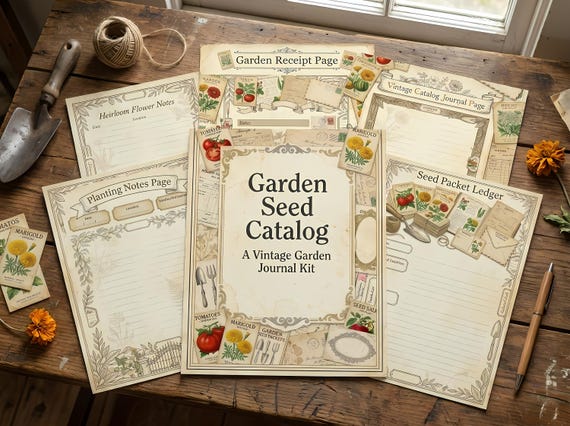 Garden Seed Catalog Junk Journal Kit, Printable Cottagecore Journal Pages, Vintage Seed Packet Ephemera, Garden Tags, Fussy Cuts · JK-016 view 3