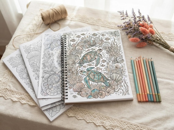Sea Turtles & Coral Reef Coloring Book, Printable Adult Coloring Pages, Ornate Coral Reef Stress Relief PDF, Digital Download · CB-38 view 5