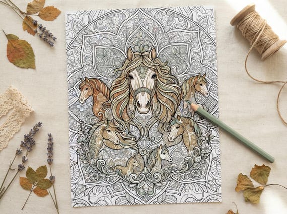 Majestic Horses Coloring Book, Printable Adult Coloring Pages, Majestic Decorative Horse Stress Relief PDF, Digital Download · CB-32 view 7