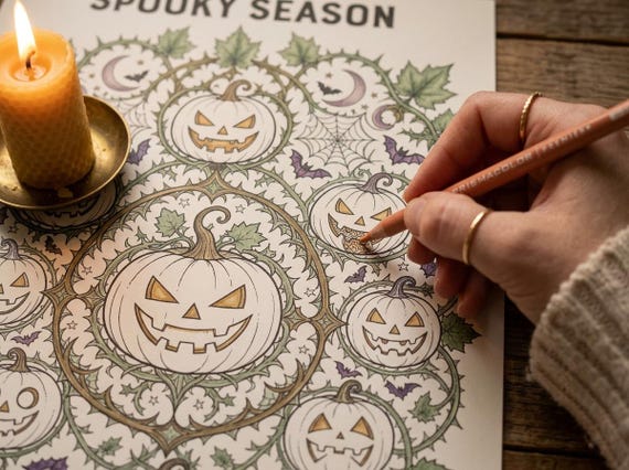 Halloween Adult Coloring Book Vol 1, Spooky Season Printable Coloring Pages, Gothic Fall Stress Relief PDF, Digital Download view 5