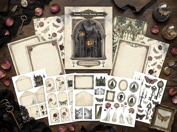 Haunted Mansion Junk Journal Kit, Printable Victorian Gothic Journal Pages, Ghost Ephemera, Mourning Paper, Digital Download · JK-082 view 4
