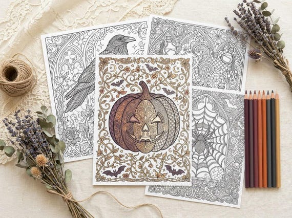 Gothic Halloween Coloring Book, Printable Adult Coloring Pages, Spooky Night Stress Relief PDF, Digital Download · CB-14 view 5