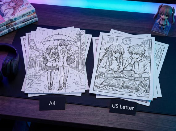 Manga Coloring Book Vol. 1 School Life, Printable Anime Style Coloring Pages, Slice of Life Stress Relief PDF, Digital Download view 4