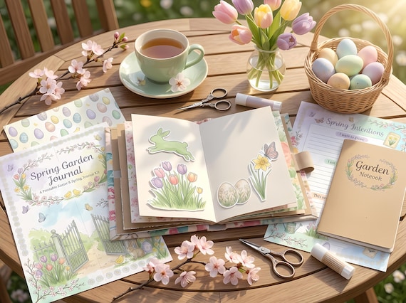 Spring Garden Easter Junk Journal Kit, Printable Floral Journal Pages, Garden Ephemera, Easter Tags, Digital Download · JK-059