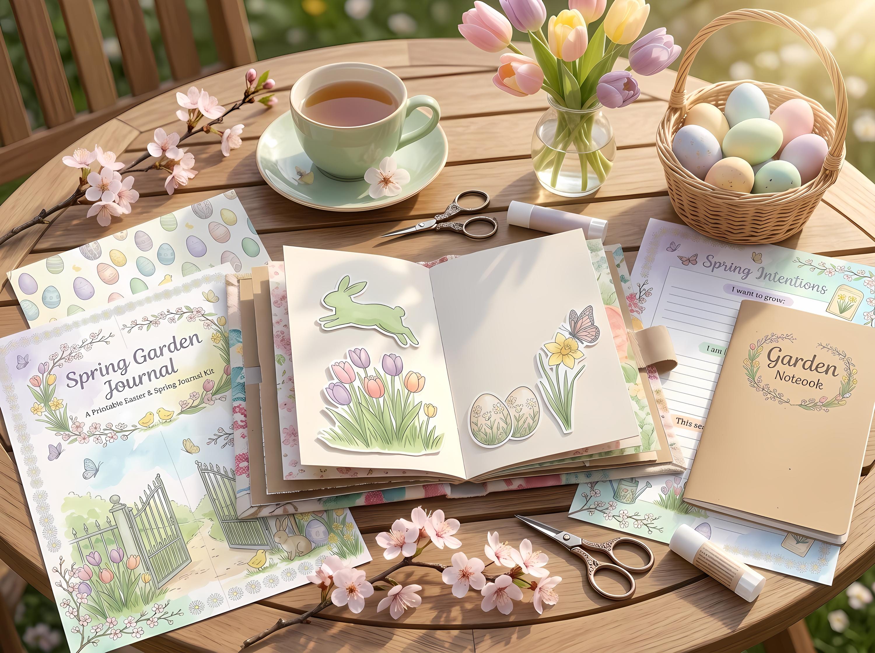 Spring Garden Easter Junk Journal Kit, Printable Floral Journal Pages, Garden Ephemera, Easter Tags, Digital Download · JK-059
