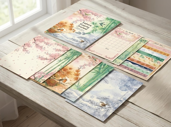 Manga Sakura Seasons Junk Journal Kit, Printable Anime Journal Pages, Cherry Blossom Ephemera, Sakura Tags, Digital Download · JK-125 view 4