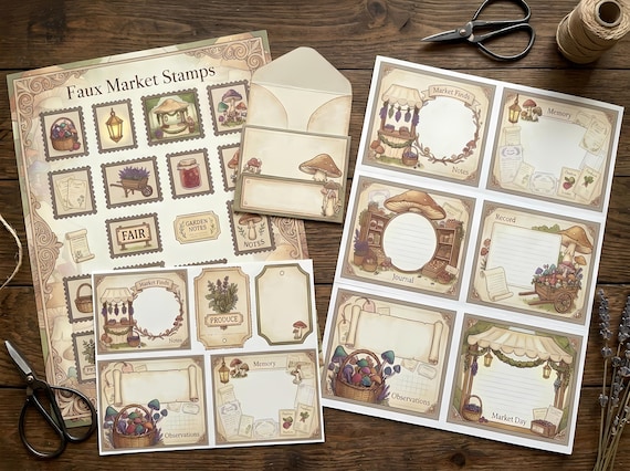 Enchanted Mushroom Market Junk Journal Kit, Printable Fairy Market Journal Pages, Mushroom Ephemera, Market Tags, Fussy Cuts · JK-025 view 2