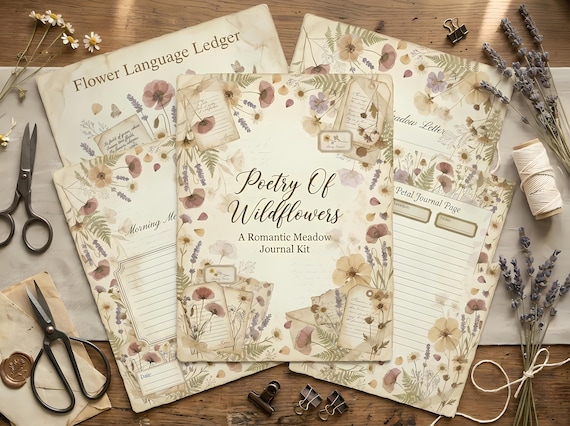 Poetry Of Wildflowers Junk Journal Kit, Printable Cottagecore Journal Pages, Pressed Petal Ephemera, Meadow Tags, Fussy Cuts · JK-015 view 3