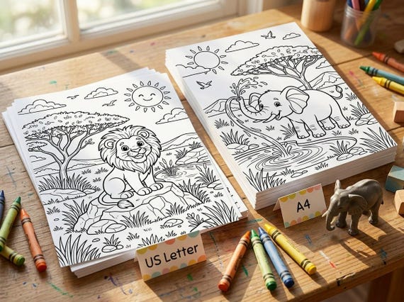 Safari Animals Kids Coloring Book, 30 Printable Coloring Pages for Ages 4-8, Boys and Girls Activity PDF, Digital Download view 4
