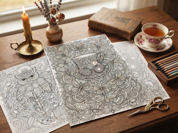 Steampunk Wonderland Coloring Book, Printable Adult Coloring Pages, Intricate Steampunk Stress Relief PDF, Digital Download · CB-35 view 6