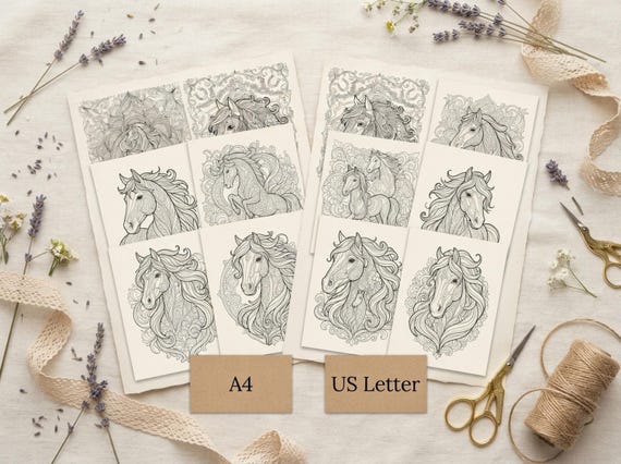 Majestic Horses Coloring Book, Printable Adult Coloring Pages, Majestic Decorative Horse Stress Relief PDF, Digital Download · CB-32 view 4