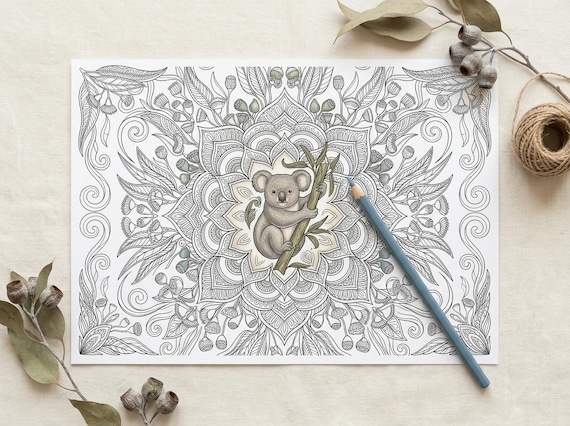 Koalas & Eucalyptus Coloring Book, Printable Adult Coloring Pages, Australian Nature Stress Relief PDF, Digital Download view 3