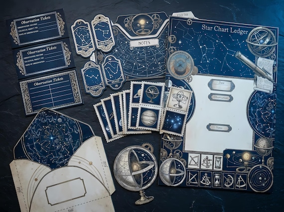 Celestial Observatory Junk Journal Kit, Printable Astronomical Journal Pages, Star Chart Ephemera, Constellation Tags, Vintage Astr · JK-045 view 3