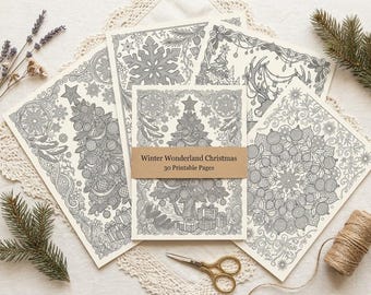 Winter Wonderland Christmas Coloring Book, Printable Adult Coloring Pages, Holiday Stress Relief PDF, Digital Download · CB-15