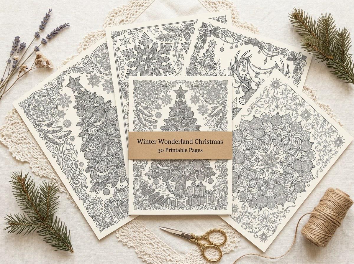 Winter Wonderland Christmas Coloring Book, Printable Adult Coloring Pages, Holiday Stress Relief PDF, Digital Download · CB-15