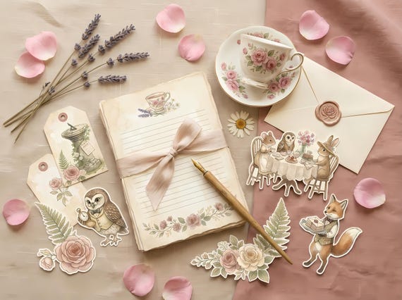 Garden Tea Party Junk Journal Kit, Printable Woodland Journal Pages, Cottagecore Ephemera, Tags, Invitation Cards, Fussy Cuts · JK-004 view 2