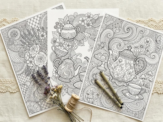 Cottagecore Tea Party Coloring Book, Printable Adult Coloring Pages, Cottagecore Tea Party Stress Relief PDF, Digital Download · CB-25 view 7