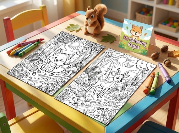 Forest Animals Kids Coloring Book, 30 Printable Coloring Pages for Ages 4-8, Boys and Girls Activity PDF, Digital Download view 5