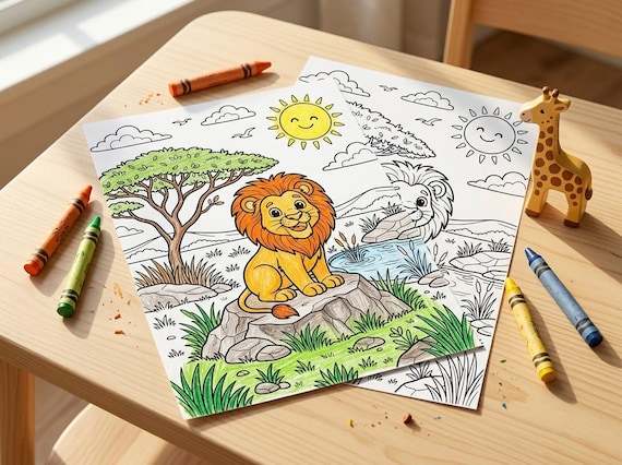 Safari Animals Kids Coloring Book, 30 Printable Coloring Pages for Ages 4-8, Boys and Girls Activity PDF, Digital Download view 7