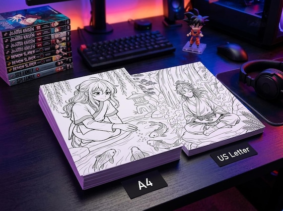 Manga Coloring Book Vol. 2 Japanese Folklore Fantasy, Printable Anime Style Coloring Pages, Kitsune Yokai Samurai PDF, Digital Download view 5