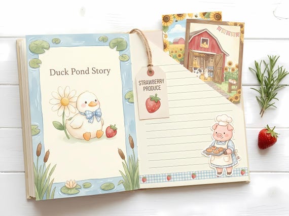 Kawaii Cottage Farm Journal Kit, Printable Storybook Journal Pages, Cottagecore Ephemera, Recipe Cards, Tags, Fussy Cuts · JK-008 view 2
