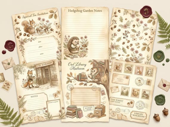 The Tiny Forest Post Office Junk Journal Kit — Printable Woodland Journal, Cottagecore Ephemera, Tags, Envelopes, Fussy Cuts · JK-001 view 2