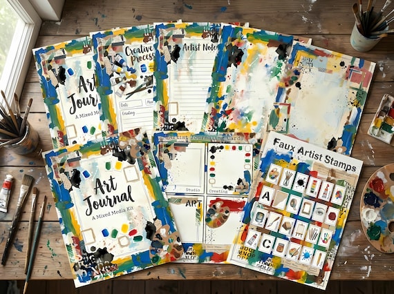 Art Journal Mixed Media Kit, Printable Artist Journal Pages, Painterly Ephemera, Collage Papers, Digital Download · JK-057 view 3