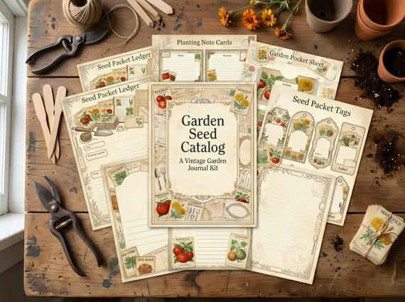 Garden Seed Catalog Junk Journal Kit, Printable Cottagecore Journal Pages, Vintage Seed Packet Ephemera, Garden Tags, Fussy Cuts · JK-016 view 2