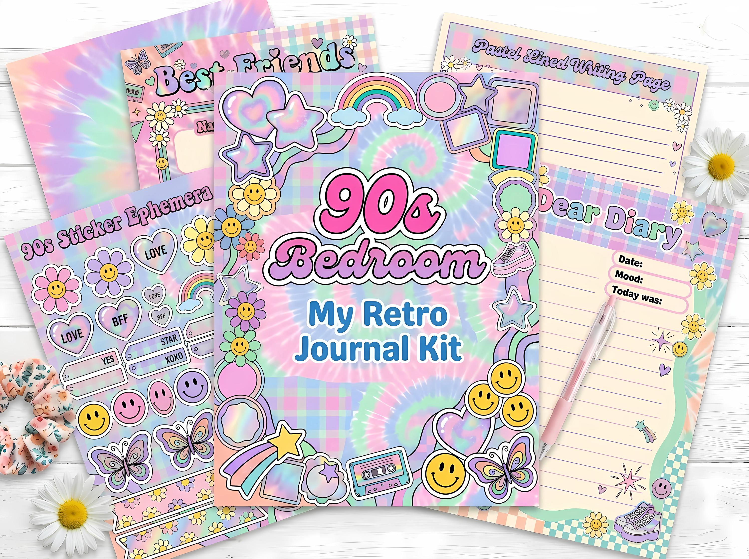 90s Bedroom Junk Journal Kit, Printable 1990s Teen Diary Journal Pages, Pastel Ephemera, Daisy Fussy Cuts, Digital Download · JK-049