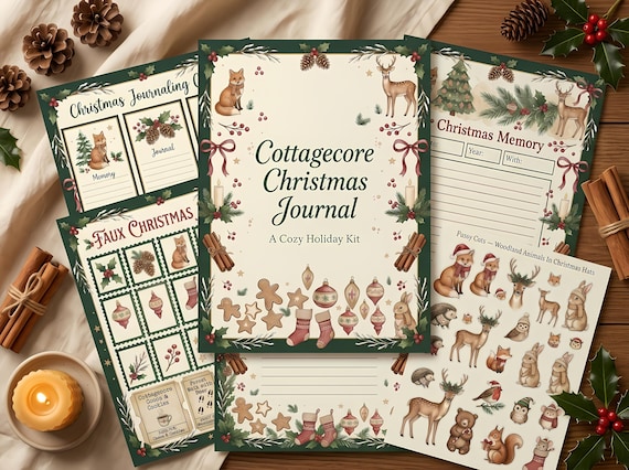 Cottagecore Christmas Junk Journal Kit, Printable Holiday Journal Pages, Festive Ephemera, Gift Tags, Digital Download · JK-058 view 2
