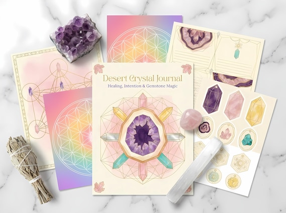Boho Desert Crystal Junk Journal Kit, Printable Boho Journal Pages, Crystal Ephemera, Gemstone Tags, Digital Download · JK-067