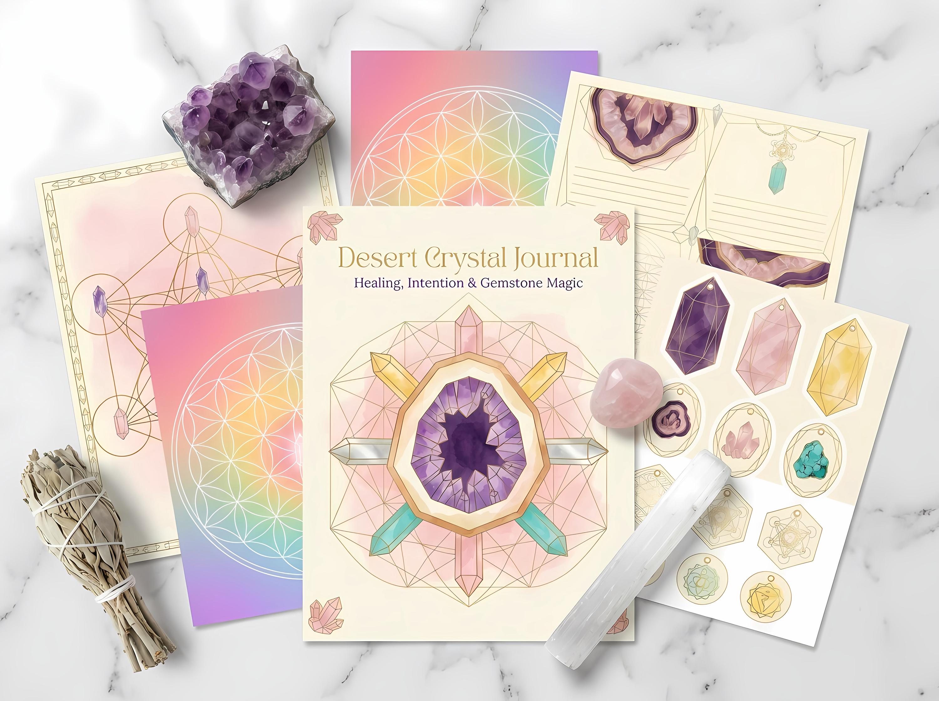 Boho Desert Crystal Junk Journal Kit, Printable Boho Journal Pages, Crystal Ephemera, Gemstone Tags, Digital Download · JK-067