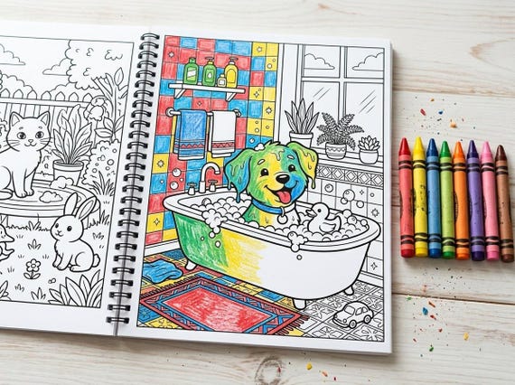 Pets Kids Coloring Book, 30 Printable Coloring Pages for Ages 4-8, Boys and Girls Activity PDF, Digital Download view 5