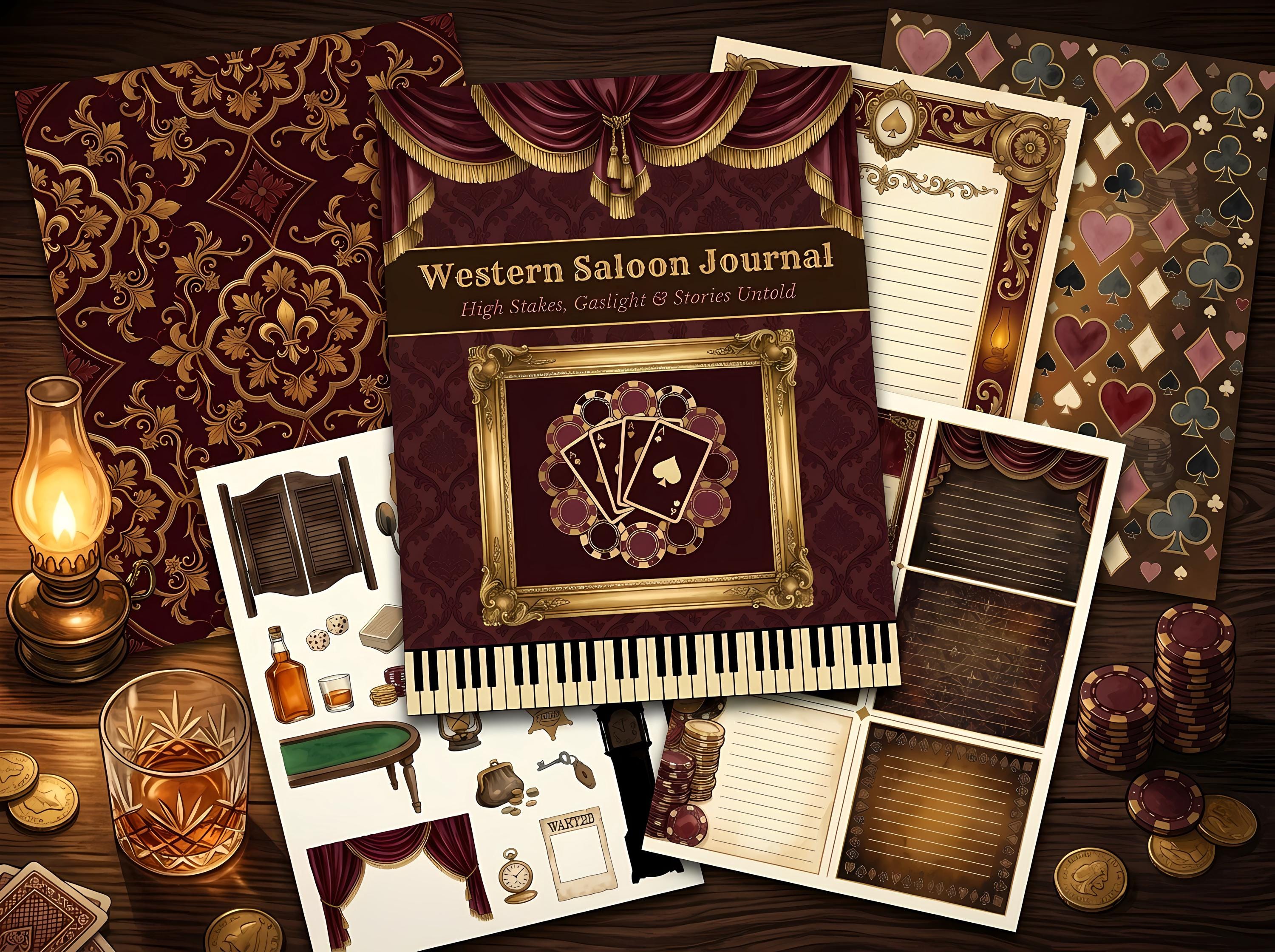 Western Saloon Junk Journal Kit, Printable Vintage Western Journal Pages, Cowboy Ephemera, Saloon Tags, Digital Download · JK-071
