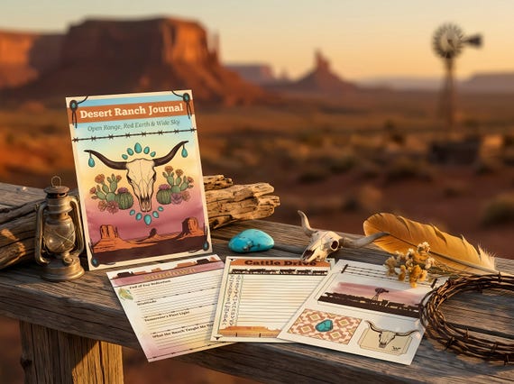 Western Desert Ranch Journal Kit — Printable Junk Journal, Longhorn Skull, Adobe Tile, Cowboy Journal Pages · JK-072 view 3
