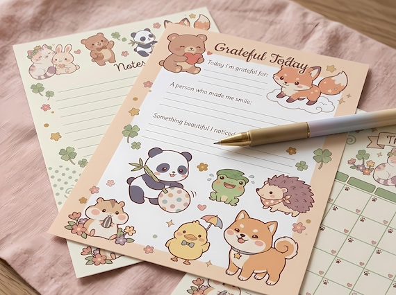 Manga Chibi Animals Junk Journal Kit, Printable Kawaii Journal Pages, Cute Animal Ephemera, Chibi Tags, Digital Download · JK-124 view 4