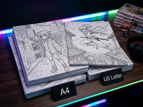 Manga Coloring Book Vol. 3 Night City Cyberpunk Noir, Printable Anime Style Coloring Pages, Neon Detective Ninja PDF, Digital Download view 5