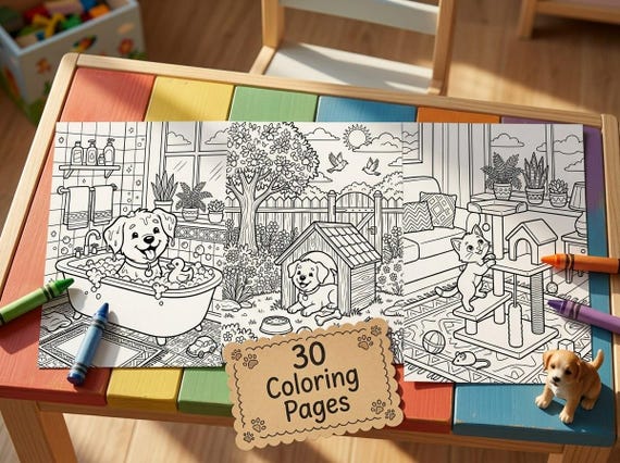 Pets Kids Coloring Book, 30 Printable Coloring Pages for Ages 4-8, Boys and Girls Activity PDF, Digital Download view 6