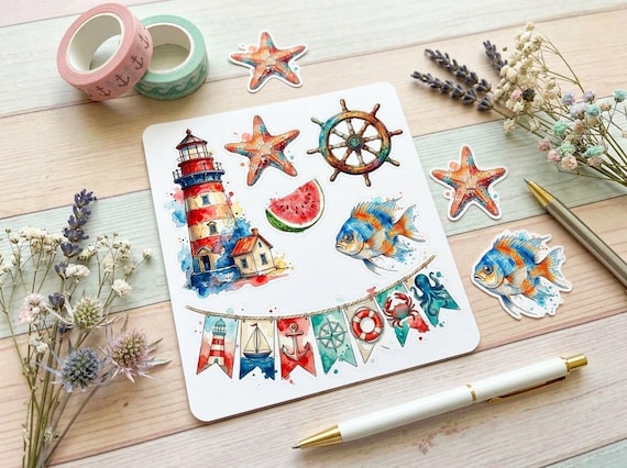 Vintage Seaside Summer Clipart, 30 Transparent PNG, Commercial Use, Sublimation POD, Digital Download view 3