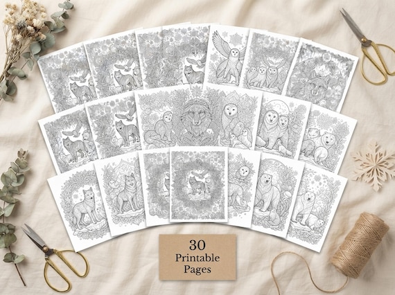 Arctic Winter Animals Coloring Book, Printable Adult Coloring Pages, Frosty Arctic Stress Relief PDF, Digital Download · CB-43 view 2