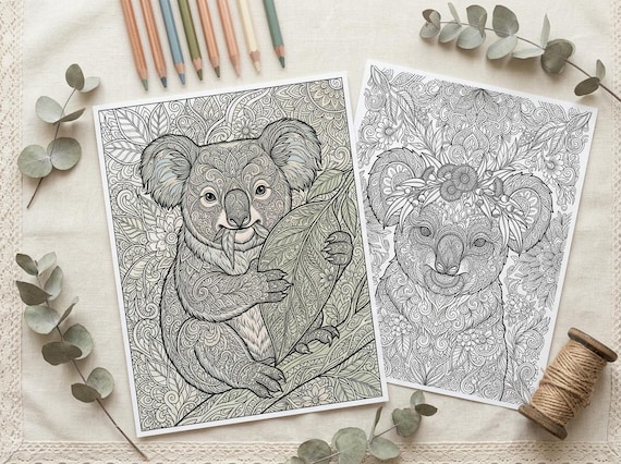 Koalas & Eucalyptus Coloring Book, Printable Adult Coloring Pages, Australian Nature Stress Relief PDF, Digital Download view 4