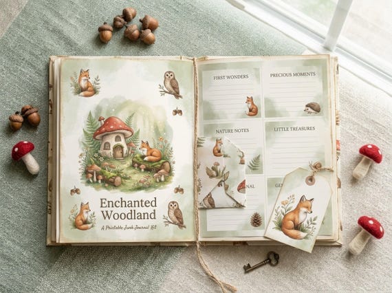 Enchanted Woodland Junk Journal Kit, Printable Cottagecore Forest Ephemera Pages, Woodland Animal Digital Junk Journal, Digital Dow · JK-134 view 4