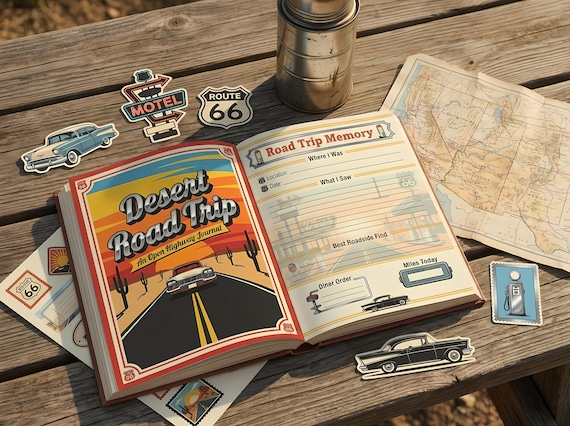 Desert Road Trip Junk Journal Kit, Printable Vintage Highway Journal Pages, Road Trip Ephemera, Americana Tags, Digital Download · JK-076 view 4