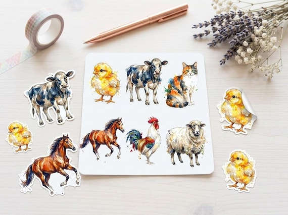 Watercolor Farm Animal Clipart, 30 Transparent PNG, Commercial Use, Sublimation POD, Digital Download view 3