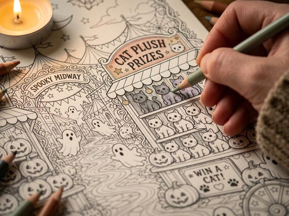 Halloween Adult Coloring Book Vol 2, Spooky Season Printable Coloring Pages, Witchy Autumn Stress Relief PDF, Digital Download view 4