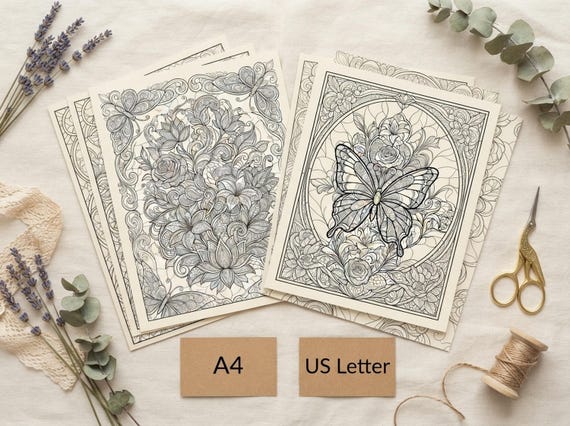 Stained Glass Florals Coloring Book, Printable Adult Coloring Pages, Stress Relief PDF, Digital Download · CB-36 view 4
