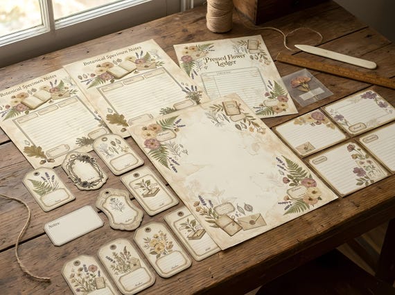 Victorian Herbarium Junk Journal Kit, Printable Botanical Journal Pages, Pressed Flower Ephemera, Herbarium Tags, Fussy Cuts · JK-014 view 2