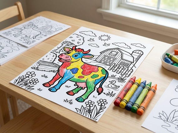Farm Animals Kids Coloring Book, 30 Printable Coloring Pages for Ages 4-8, Boys and Girls Activity PDF, Digital Download view 2