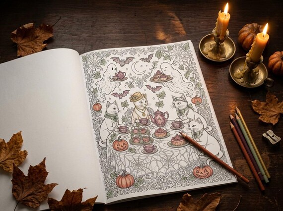 Halloween Adult Coloring Book Vol 2, Spooky Season Printable Coloring Pages, Witchy Autumn Stress Relief PDF, Digital Download view 6